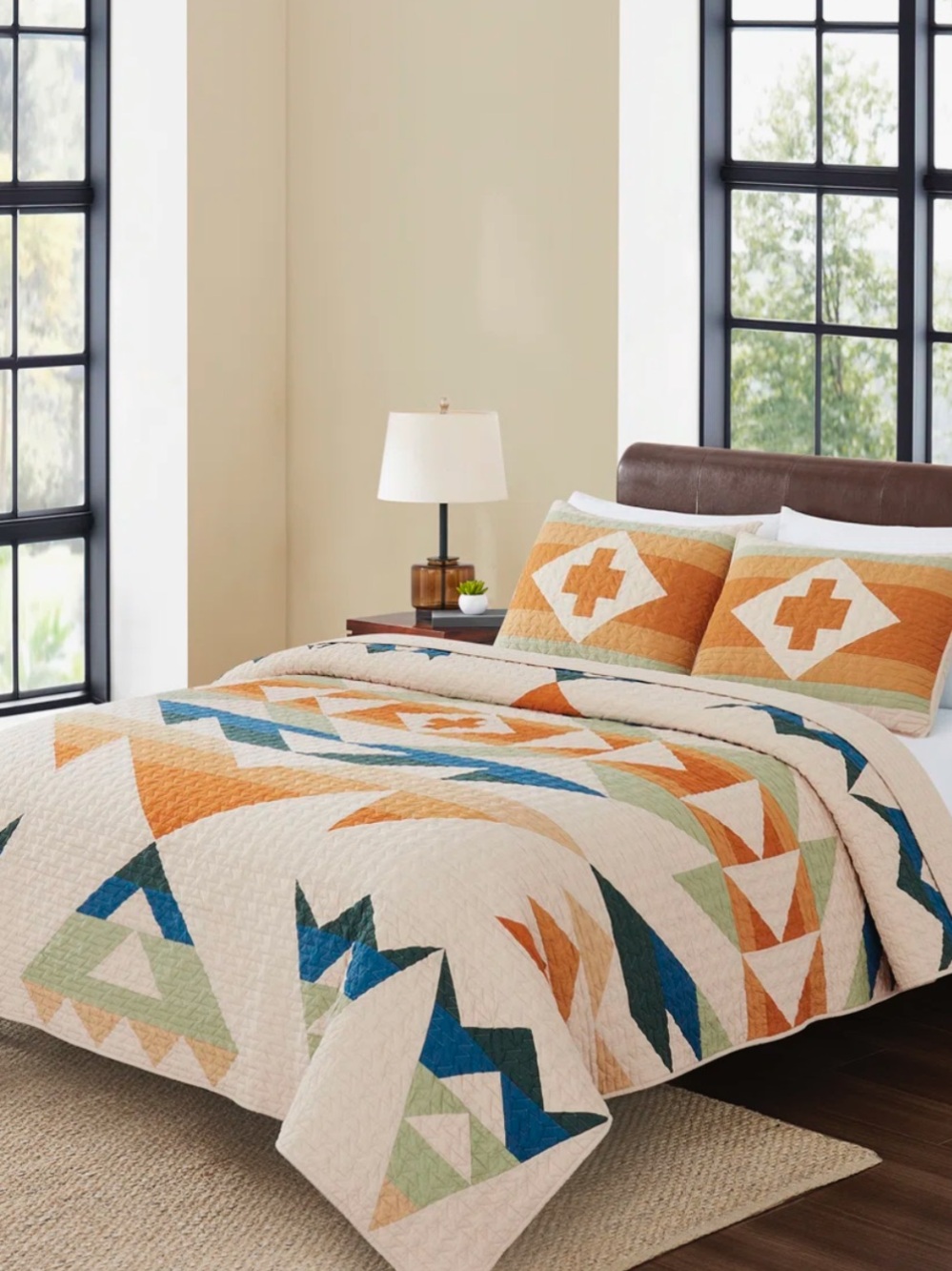 Pendleton Solstice Canyon 3pc Quilt & Shams Set 90” X  92” Tan Multi 100% Cotton